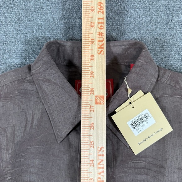 Woody's Retro Lounge Shirt Mens Large Coffee Brown Short Sleeve Button Up New - Picture 9 of 12
